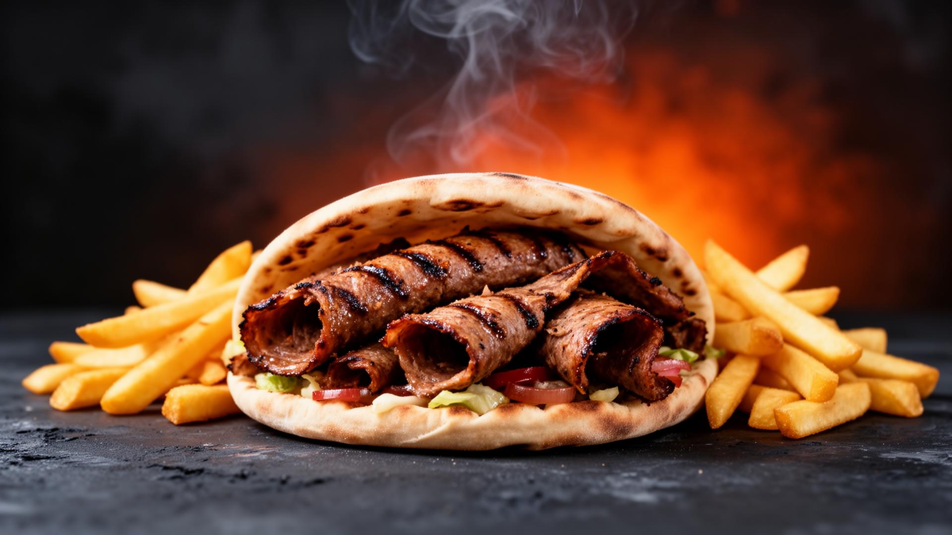 Frisch gegrillter Döner mit Pommes